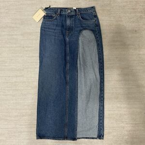 GRLFRND Two-Tone Dark & Light Blue Maxi Denim Skirt